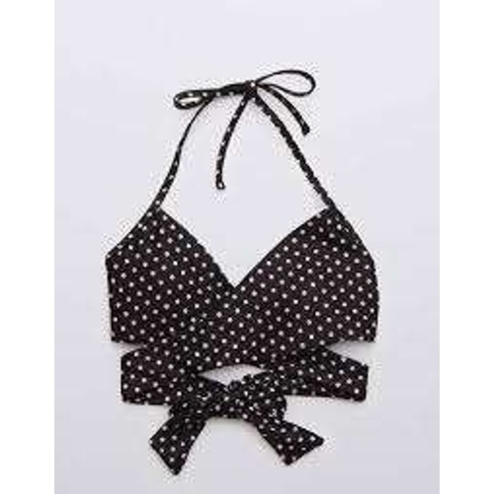 Aerie Polka Dot‎ Halter Bikini Top Black White XS